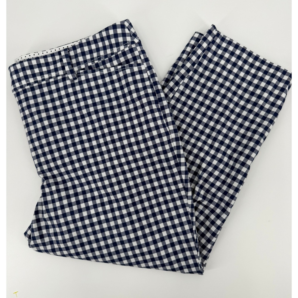 Talbots Perfect Crop Pant 14P Navy White Gingham Check Mid Rise Straight Leg